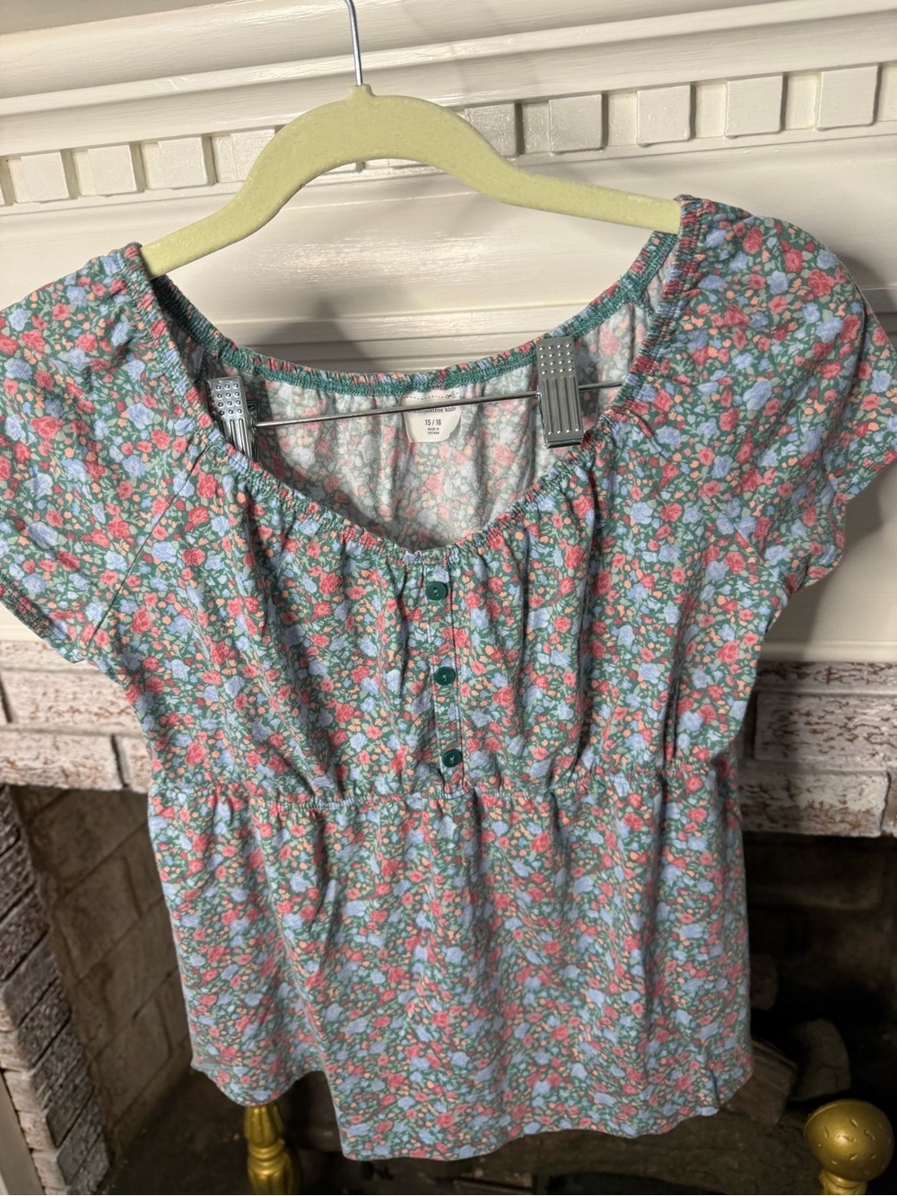 abercrombie kids Mint Floral Button-Front Top with Coral & Light Blue Accents